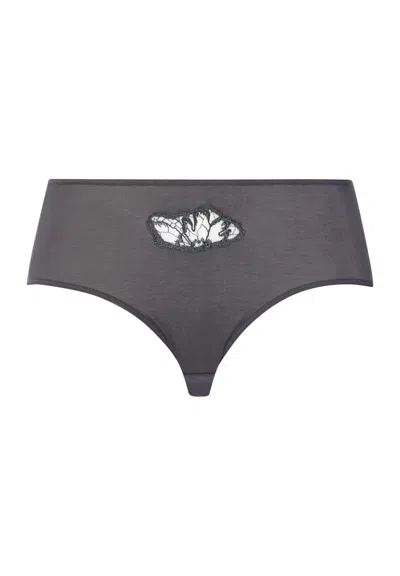 Hanro Belen Embroidered Cotton Full Briefs In Gray