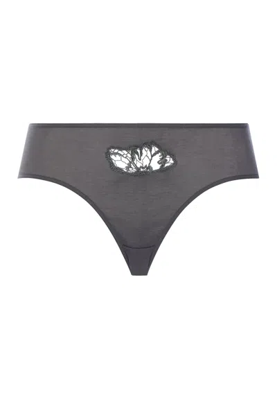 Hanro Belen Embroidered Cotton High Cut Briefs In Gray