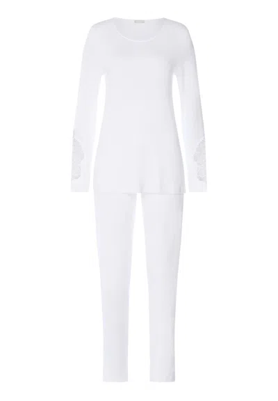 Hanro Belen Embroidered Cotton Pajama Set In White