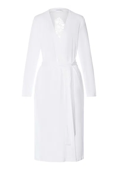 Hanro Belen Embroidered Cotton Robe In Yellow