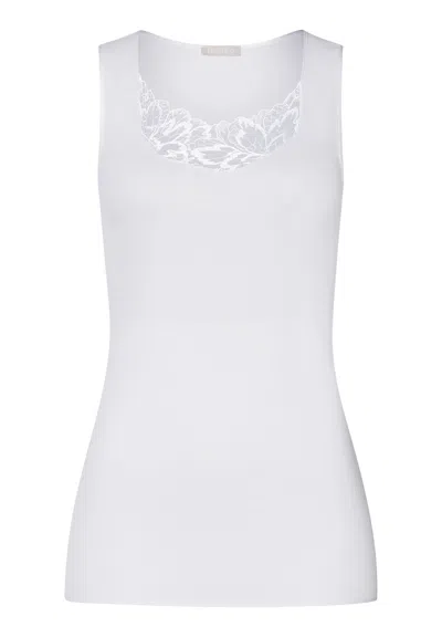 Hanro Belen Embroidered Cotton Tank Top In White