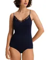 Hanro Belina Cotton V Neck Spaghetti Camisole In Deep Navy