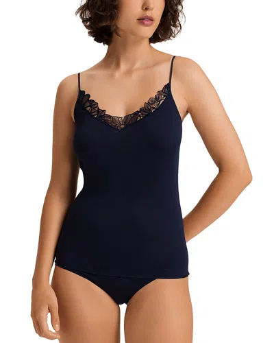 Hanro Belina Cotton V Neck Spaghetti Camisole In Deep Navy