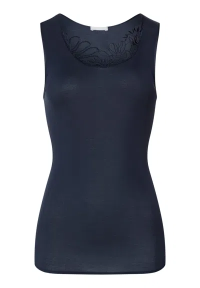 Hanro Belina Round Neck Cotton Tank Top In Blue