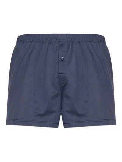 Hanro Cotton Sporty Button Fly Cotton Boxer In Blue