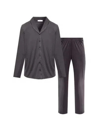Hanro Button-up Cotton Two-piece Pyjamas Set In Grey
