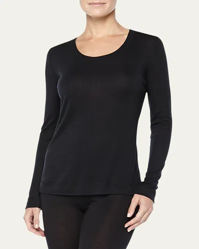 Hanro Cashmere-silk Blend Long-sleeve Shirt, Black