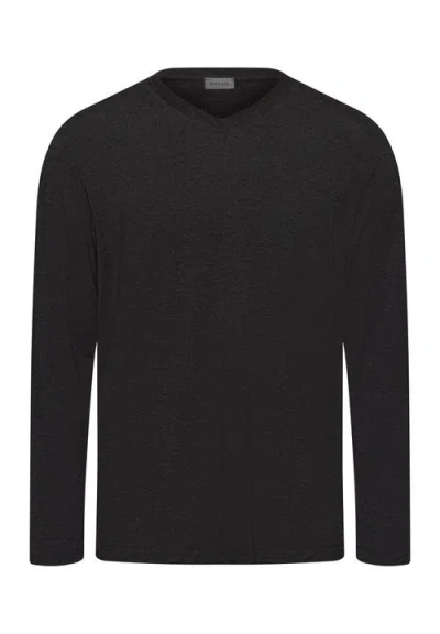 Hanro Casuals Long Sleeve V-neck Top In Caviar