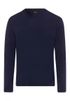 Hanro Cotton Blend Long Sleeve V Neck Tee In Deep Navy