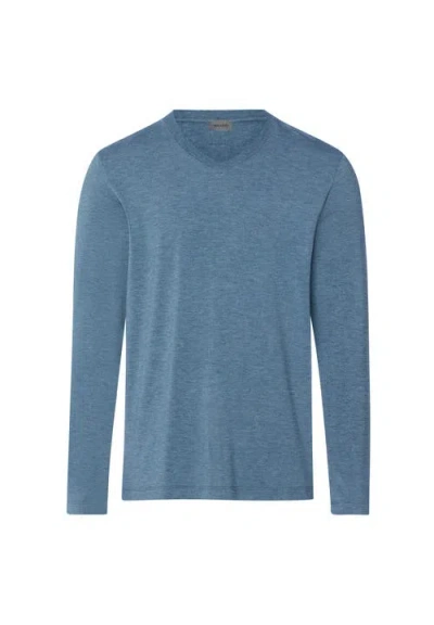 Hanro Casuals Long Sleeve V-neck Top In Blue
