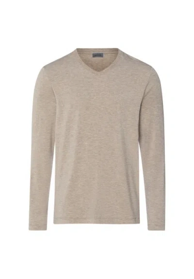 Hanro Casuals Long Sleeve V-neck Top In Neutral