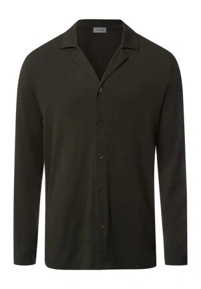 Hanro Casuals Notch Collar Button Front Shirt In Black