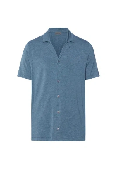 Hanro Casuals Notch Collar Button Front Shirt In Blue