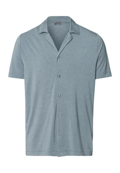 Hanro Casuals Notch Collar Button Front Shirt In Blue