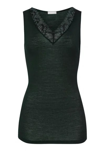Hanro Celeste Wool And Silk Lace Trim Tank Top In Black