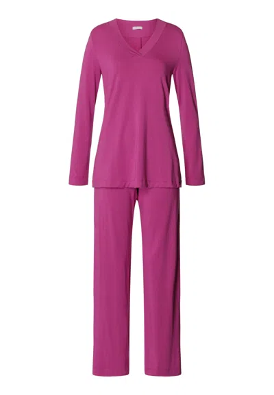 Hanro Champagne V-neck Pajama Set In Purple