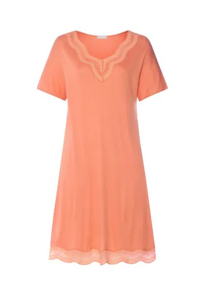 Hanro Cira Scalloped Lace Tencel Nightgown In Orange