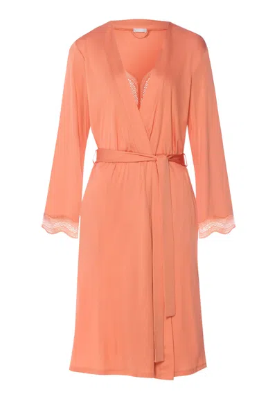 Hanro Cira Scalloped Lace Tencel™ Robe In Orange