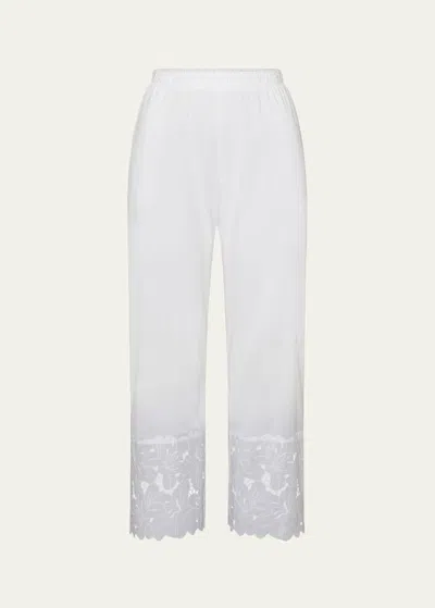 Hanro Clara Cropped Floral-embroidered Cotton Pants In White