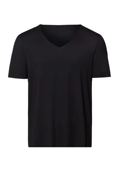 Hanro Clean Cut Short Sleeve V-neck Shirt In Black