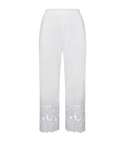 Hanro Clara Cropped Floral-embroidered Cotton Pants In White