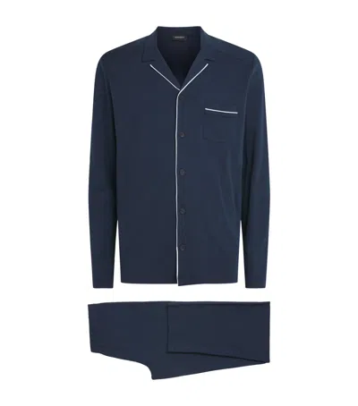 Hanro Cotton Day & Night Pyjama Set In Blue