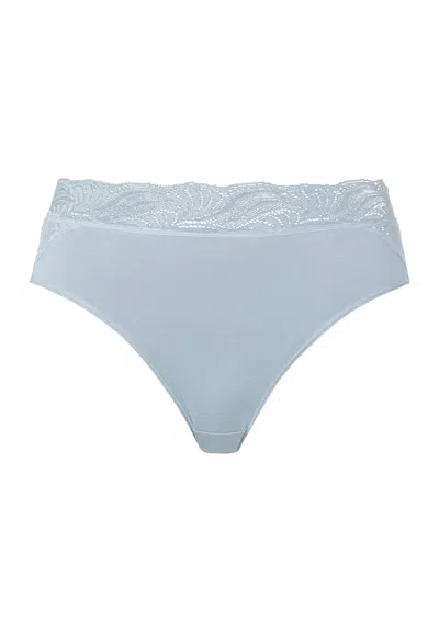 Hanro Cotton Delight Lace Trim Cotton High Cut Brief In Blue