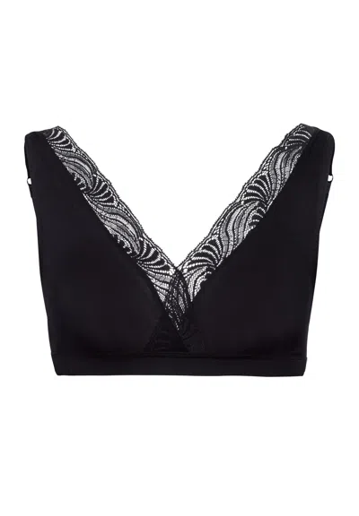 Hanro Cotton Delight Lace Trim Cotton Soft Cup Bra In Black