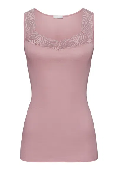 Hanro Cotton Delight Lace Trim Cotton Tank Top In Pink