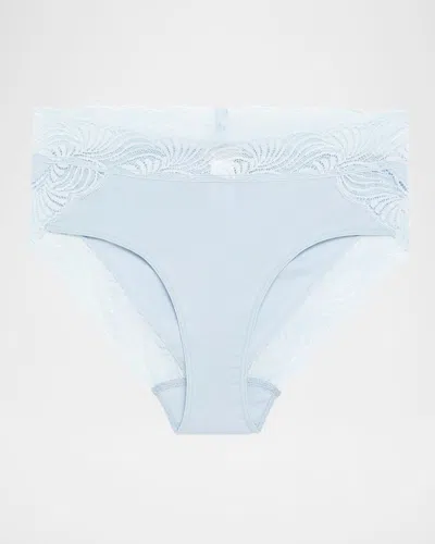 Hanro Cotton Delight Lace-trim High-cut Briefs In Blue
