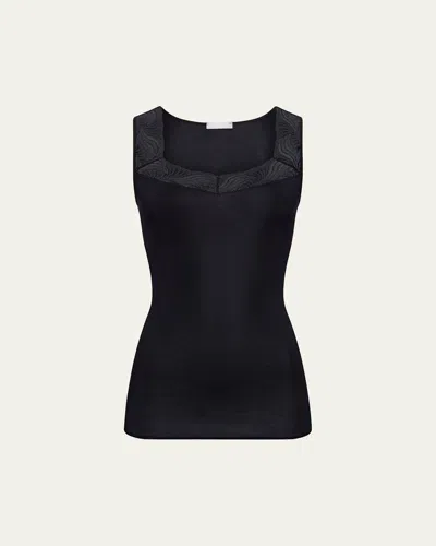 Hanro Cotton Delight Lace-trim Tank Top In Black