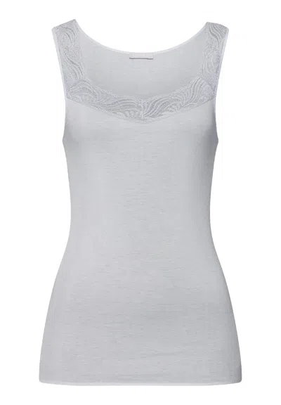Hanro Cotton Delight Lace-trim Cotton Tank Top In Gray