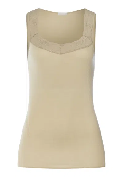 Hanro Cotton Delight Lace-trim Cotton Tank Top In Neutral
