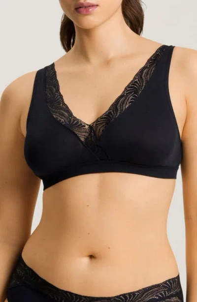 HANRO HANRO COTTON DELIGHT WIRELESS LACE TRIM SOFT CUP BRA