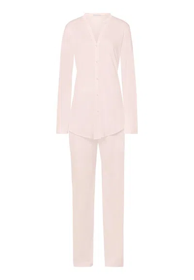 Hanro Cotton Deluxe Button Front Cotton Pajama Set In Pink