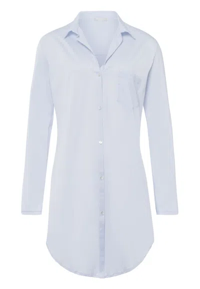Hanro Cotton Deluxe Button Front Cotton Sleep Shirt In Blue