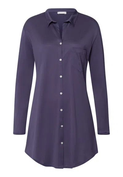 Hanro Cotton Deluxe Button Front Cotton Sleep Shirt In Blue