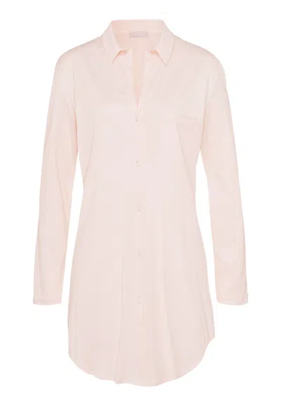 Hanro Cotton Deluxe Button Front Cotton Sleep Shirt In Pink
