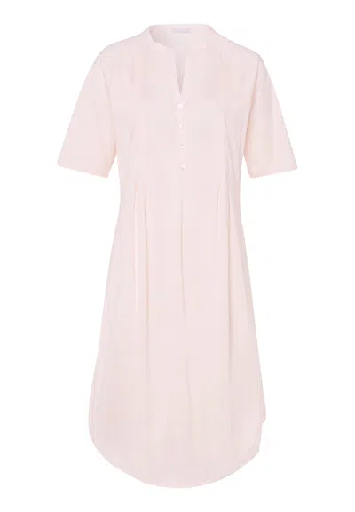 Hanro Cotton Deluxe Button Front Cotton Sleep Shirt In Pink