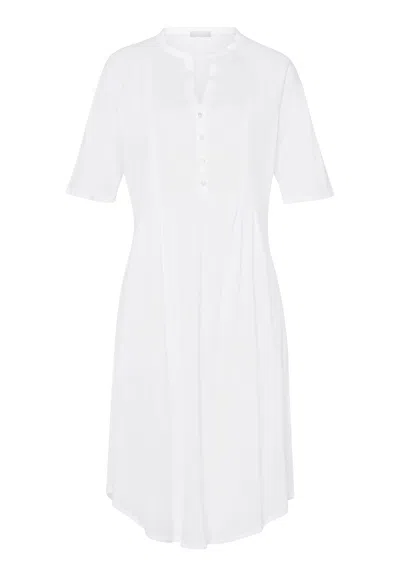 Hanro Cotton Deluxe Button Front Cotton Sleep Shirt In White