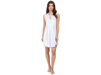 Hanro Cotton Deluxe Sleeveless Shirtwaist Nightgown In Blue Glow