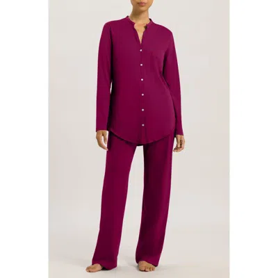 Hanro Cotton Deluxe Pajamas In Deep Poppy