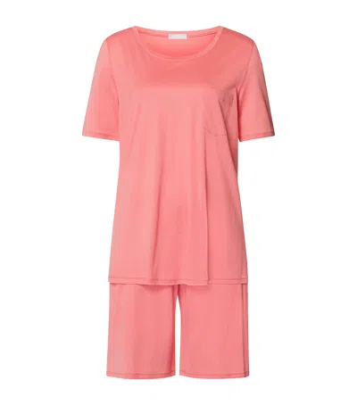 Hanro Cotton Deluxe Short Sleeve Pyjama Set In Orange