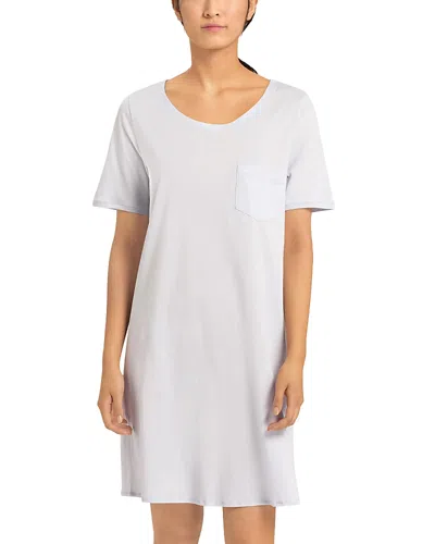 Hanro Cotton Deluxe Round Neck Cotton Nightgown In Blue