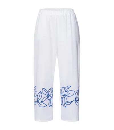 Hanro Cotton Embroidered Cropped Liz Trousers In White