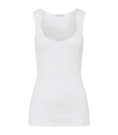 Hanro Cotton Embroidered Michelle Tank Top In White