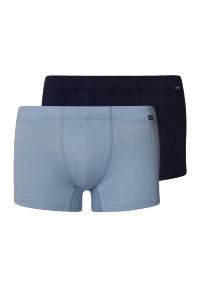 Hanro Cotton Essentials 2-pack Cotton Boxer Briefs With Covered Waistband In Deep Navy/sea Breeze