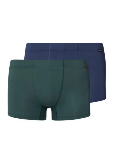 Hanro Cotton Essentials 2-pack Cotton Boxer Briefs With Covered Waistband In Herbal Tea/vintage Indigo