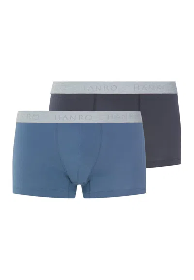 Hanro Cotton Essentials 2-pack Cotton Boxer Briefs In Stormy Gray/tanzanite