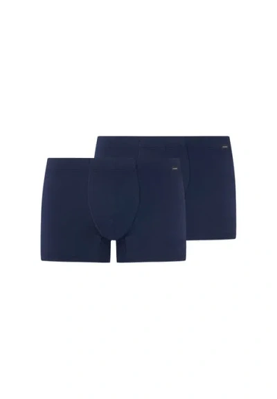Hanro Cotton Essentials 2-pack Cotton Boxer Briefs With Covered Waistband In Blue